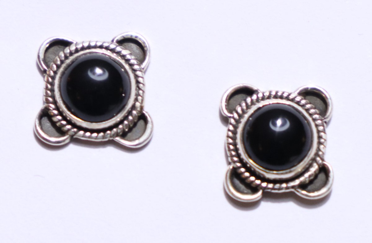 Zilveren Zwarte Onyx Stud Oorbellen