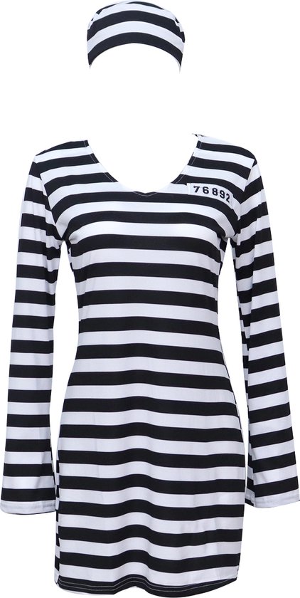 Joya Kids® Robe Crooks rayée | Robe de costume de prisonnier | Habille la robe | Déguisement / femme | Bandit | Déguisements | Costume de carnaval | Femmes | Taille M