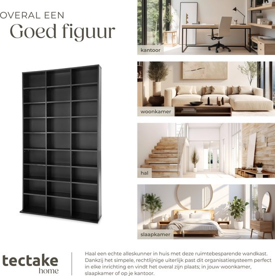 Tectake Étagère à CD étagère à dvd modèle sur pied noir 180 x 102 x 23,5 cm 401704