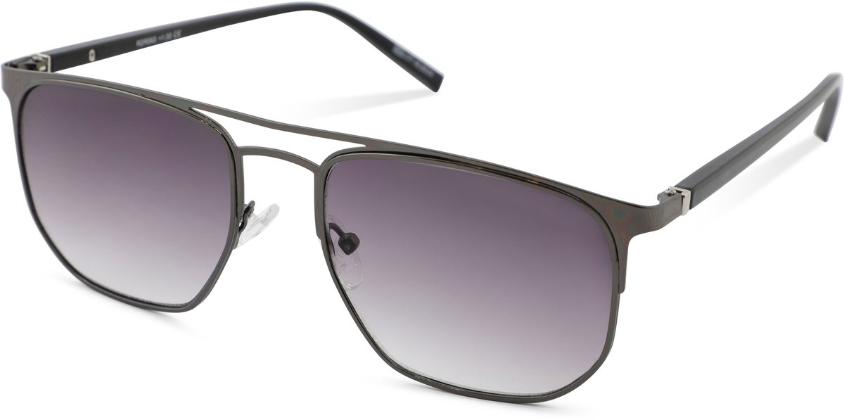 Readr. COREY – Zonneleesbril - Kleur gun metal – Sterkte +4.00 – Gradiënt glazen UV400 - Lichtmetalen montuur – Kunststof veren – Voor dames en heren - Incl. etui en doekje