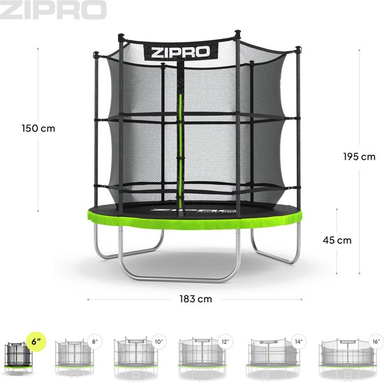 ZIPRO Jump Pro IN - Trampoline - Ø183cm 6FT - Trampoline met veiligheidsnet - Voor kinderen - max. 100 kg