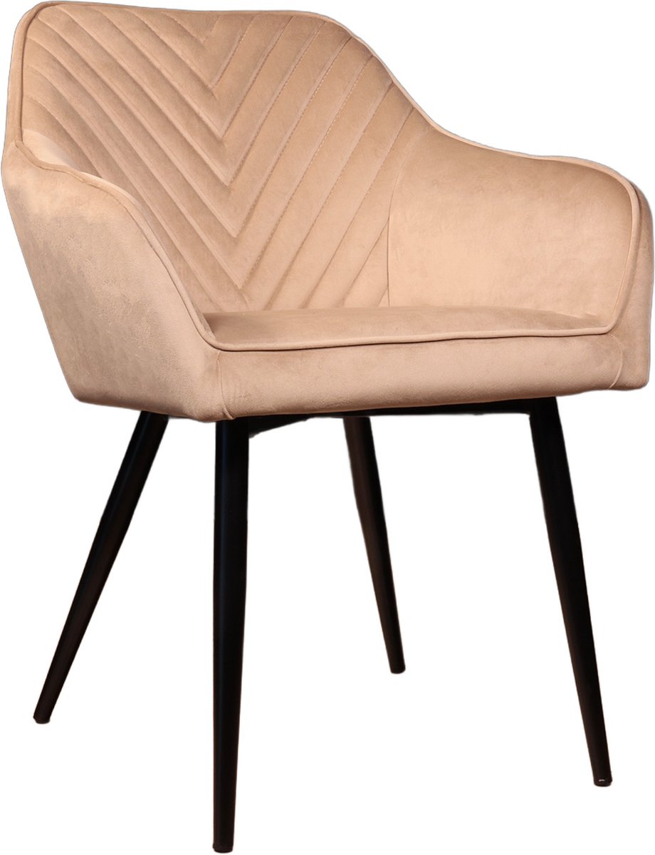 Lizzely Garden & Living SET DEAL: 6 stuks Eetkamerstoel Darcio lichtbruin velvet eetstoel zetel Champagne