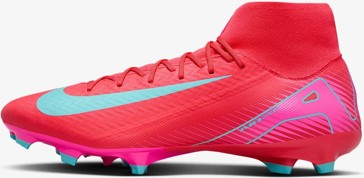 NIKE ZM Superfly 10 Acad FG/MG voetbalschoen voor heren in fel oranje met blauwe accenten en een moderne, aerodynamische v...