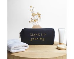 Toiletzak met naam - MAKE UP your day - Zwart - Cadeau - Toilettas