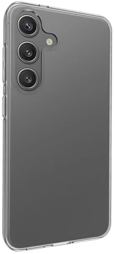 Coque transparente enveloppant l'arrière d'un smartphone à trois caméras.
