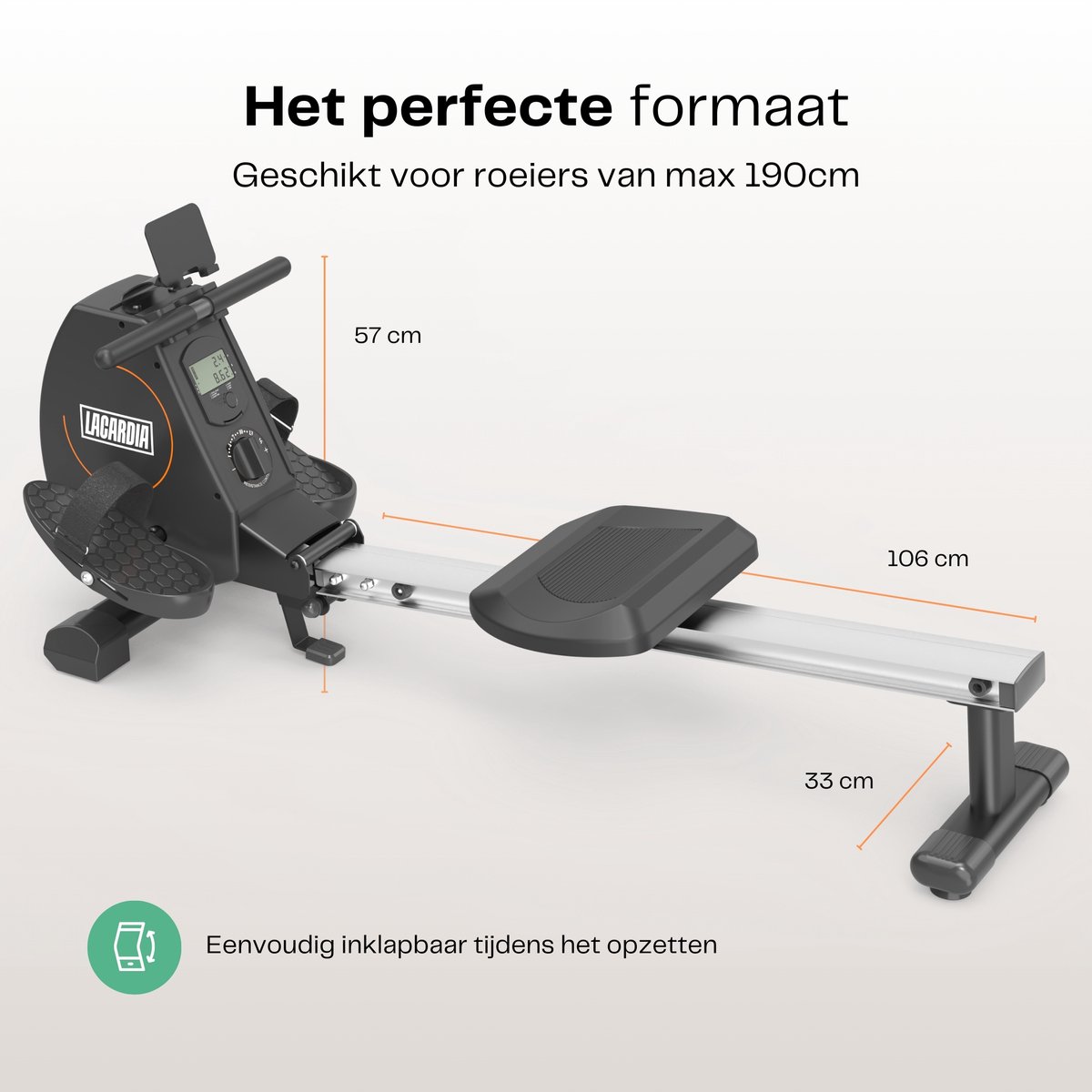 Afbeelding 2 van LaCardia roeitrainer met display – magnetische roeimachine - 16 weerstandsniveaus- roeiapparaat inklapbaar