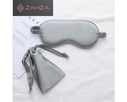 ZAHZA luxe satijnen slaapmasker + opberg zakje Zilver Grijs - oogmasker - verduisterend - blinddoek - reismasker