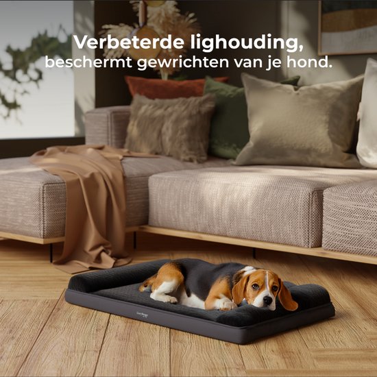 CozySense® – Coussin pour chien – Coussin orthopédique pour chien – 75 x 45 Cm – Taille M – Imperméable – Comfort ergonomique et soutien des articulations – Convient comme coussin de banc et lit pour chien – Zwart