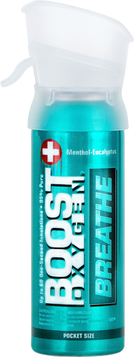 Boost Oxygen 3L - Menthol-Eucalyptus - 95% Pure Zuurstof - Tot wel 60 inhalaties - Ademhalingsondersteuning voor aerobisch herstel, hoogte, prestaties en gezondheid