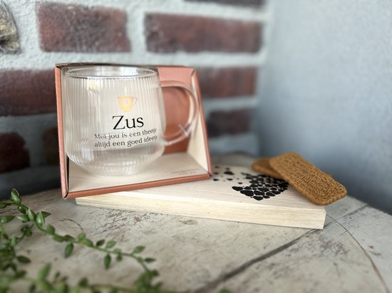 Créations d'ici - Coffret cadeau Verre à thé avec étagère - Sister - Glas - Bois