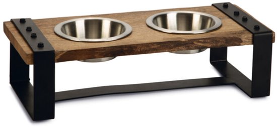 Designed by Lotte Karinto - Dinerset Hond - Hout/metaal - incl. 2 bakjes - 44x19x15cm