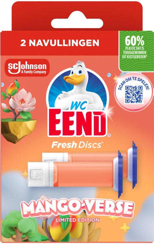 Verpakking met 2 navullingen voor WC Eend Fresh Discs, Mango Verse Limited Edition.