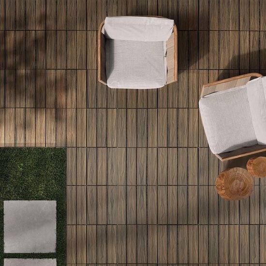Houten tegels, terrastegels, vloertegels, balkontegels, vloerbedekking, houten mozaïek, met kliksysteem en drainage, acaciahout, dektegels voor terrassen, balkon, tuin, 11 stuks, 30 x 30 cm