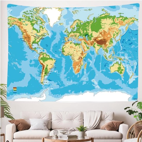 Ulticool - Décoration murale Wereldkaart - Tapisserie - 200x150 cm - Groot tapisserie - Affiche