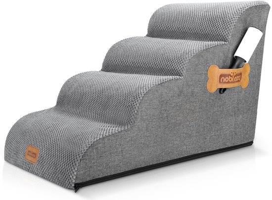Nobleza Hondentrapje voor honden - 33D materiaal - Hondentrap - Honden opstapje - 4 treden - 40 x 72 x 50 - extra stevig en comfortabel - Grijs