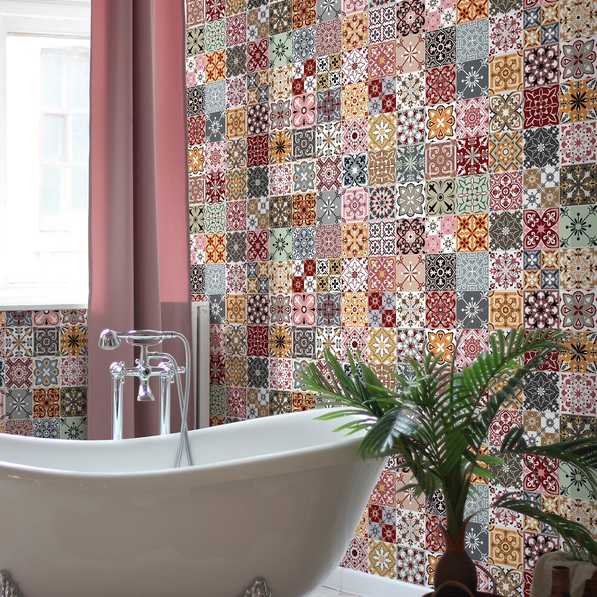 Ambiance Sticker Muurstickers - Zelfklevende tegelmuurstickers voor keuken en badkamer - 60 Matina tegelstickers - 60 stickers 15x15cm Multi color