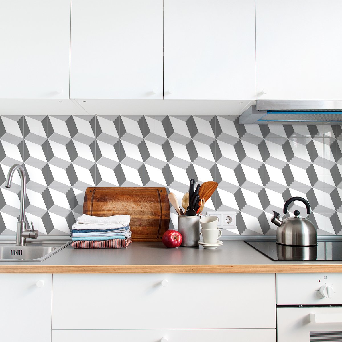 Ambiance Sticker Zelfklevende tegelmuurstickers voor keuken en badkamer - 9 geometrische cementtegeldesign stickers - 9 stickers van 15x15 cm Multi color