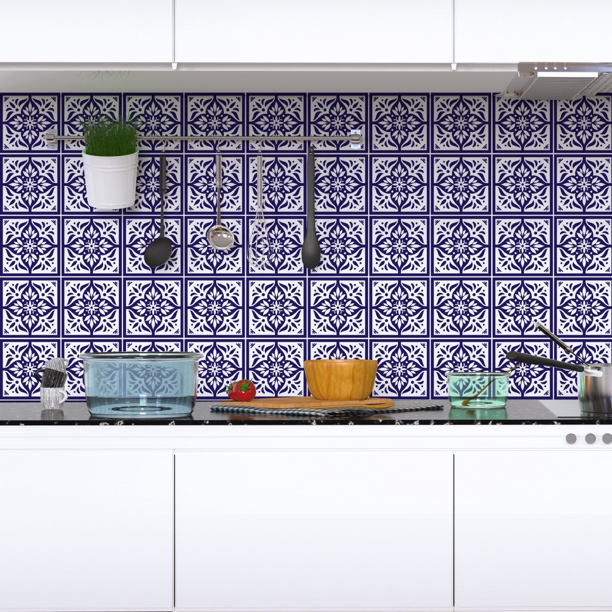 Ambiance Sticker Zelfklevende tegelmuurstickers voor keuken en badkamer - 60 AZULEJOS LORENZO cementtegelstickers - 60 stickers 10x10cm Multi color
