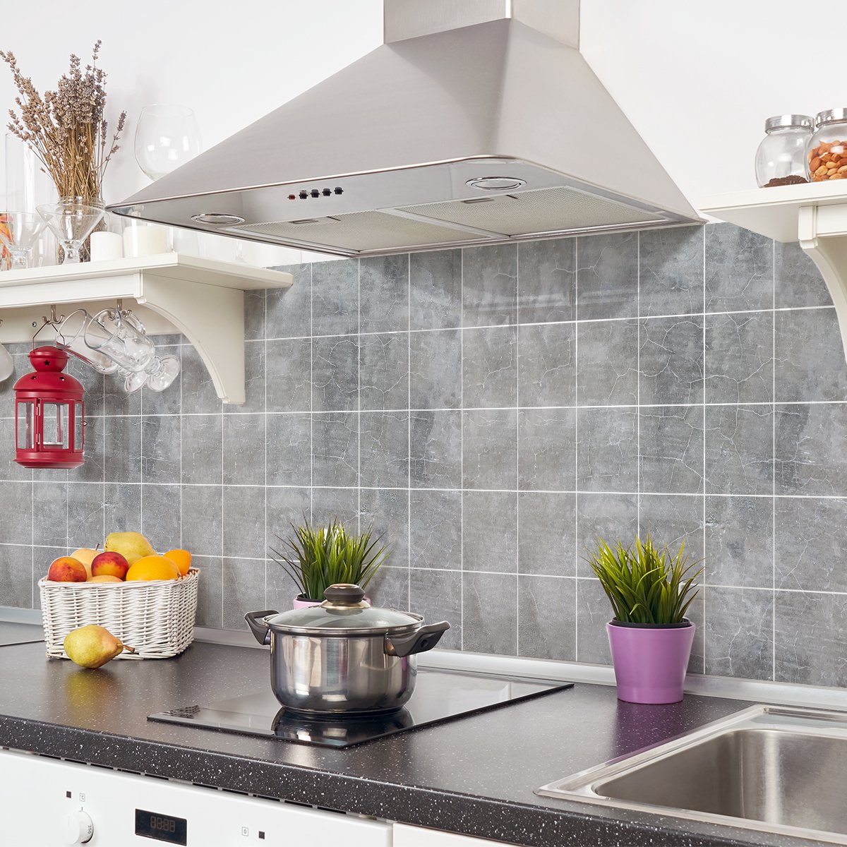 Ambiance Sticker Muurstickers - Zelfklevende tegelmuurstickers voor keuken en badkamer - 30 gepolijste betontegelstickers - 30 stickers 20x20cm Multi color