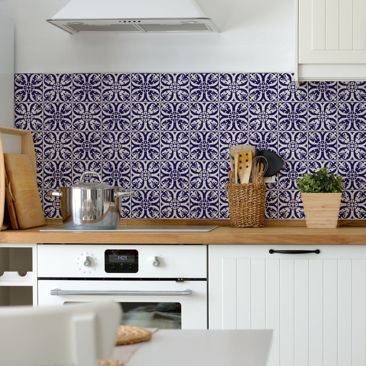 Ambiance Sticker Zelfklevende tegelmuurstickers voor keuken en badkamer - 30 witte Azulejo tegelstickers - 30 stickers 10x10cm Multi color