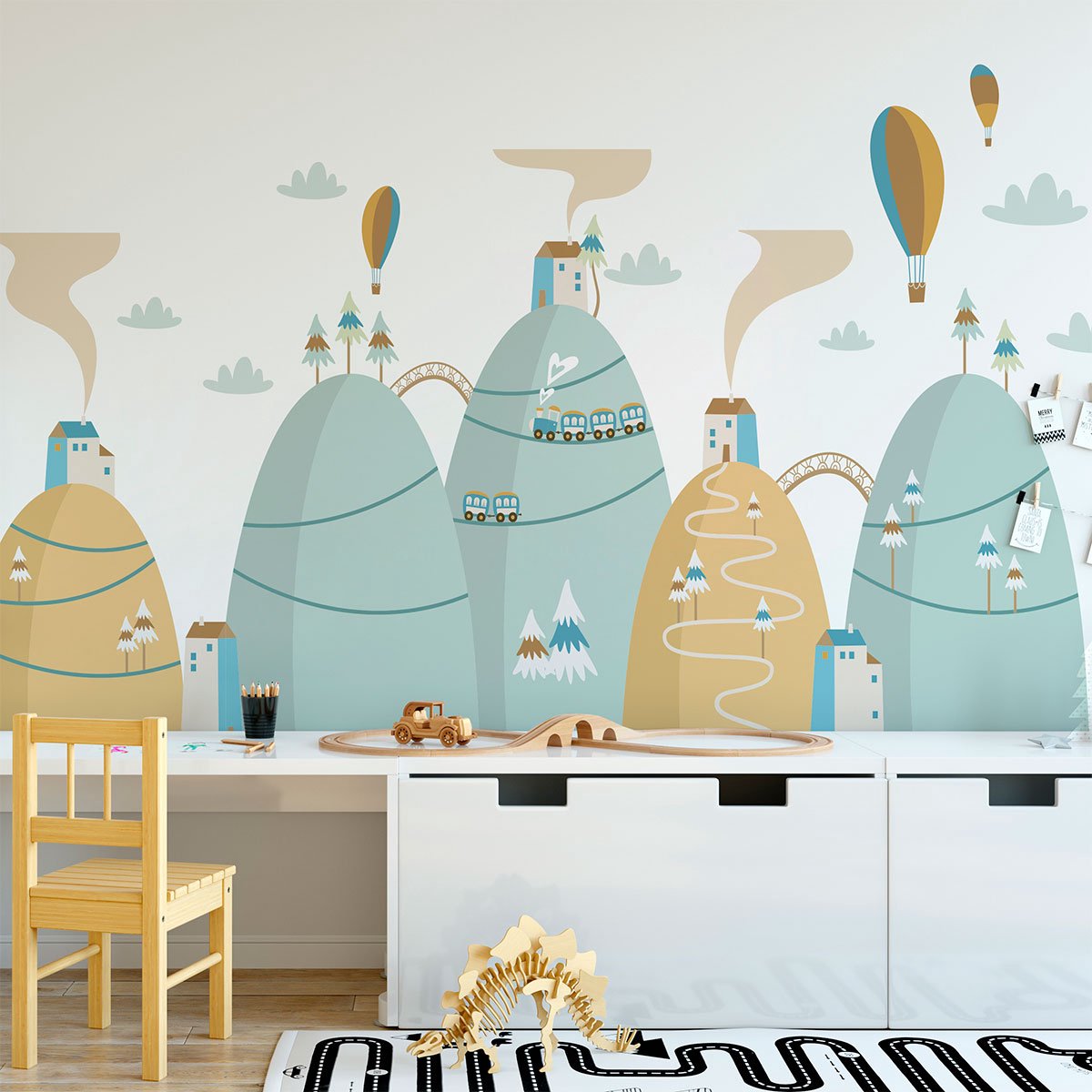 Ambiance Sticker Scandinavische bergstickers, heteluchtballonnen, luchtballonnen, 40 x 60 cm Multi color