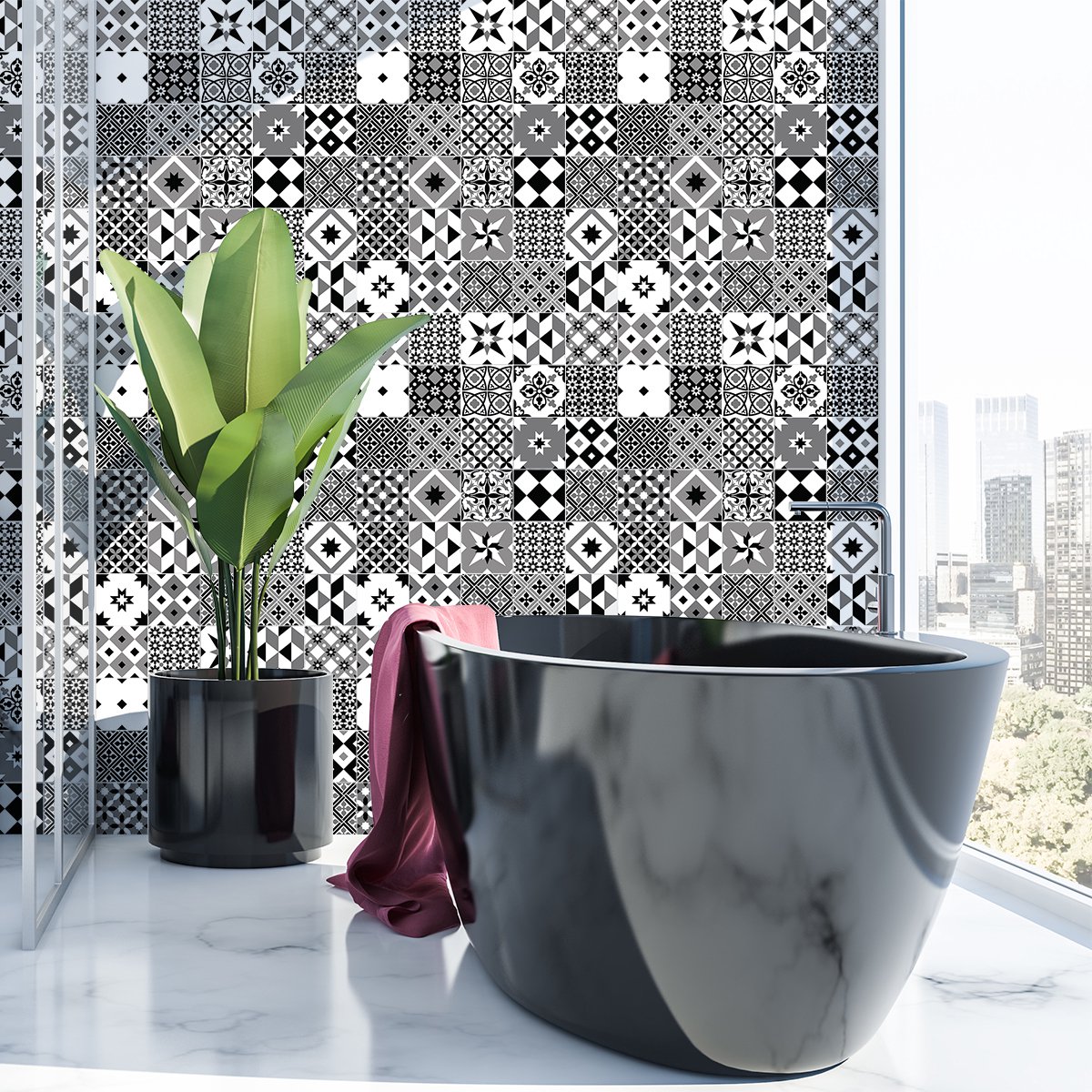 Ambiance Sticker Zelfklevende tegelmuurstickers voor keuken en badkamer - 60 cementtegelstickers, Azulejos Xaviera - 60 stickers, 10x10cm Multi color