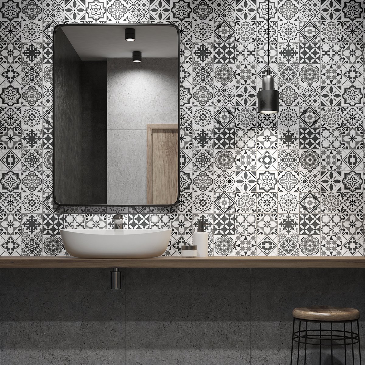 Ambiance Sticker Zelfklevende tegelmuurstickers voor keuken en badkamer - 30 cementtegelstickers, Azulejos Minchia-stijl - 30 stickers, 20x20 cm Multi color