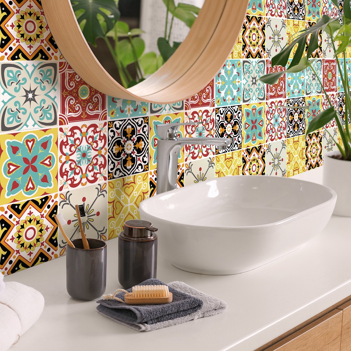 Ambiance Sticker Zelfklevende tegelmuurstickers voor keuken en badkamer - 9 Vifrina Azulejo tegelstickers - 9 stickers 20x20cm Multi color