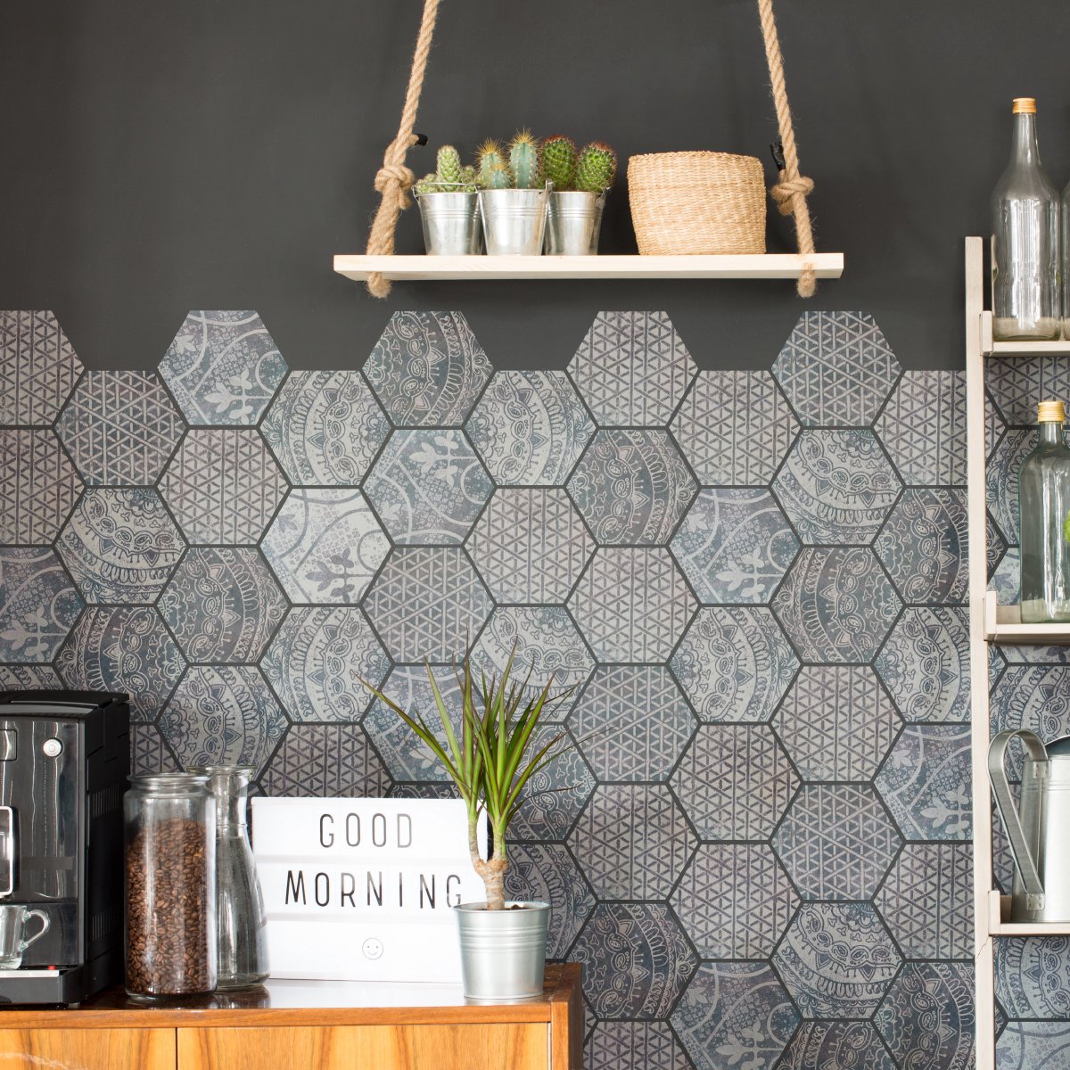 Ambiance Sticker Zelfklevende tegelwandstickers voor keuken en badkamer - OLD BEAUTY HEXAGON TILES - 28 zeshoekige stickers, 15x13,5 cm Multi color