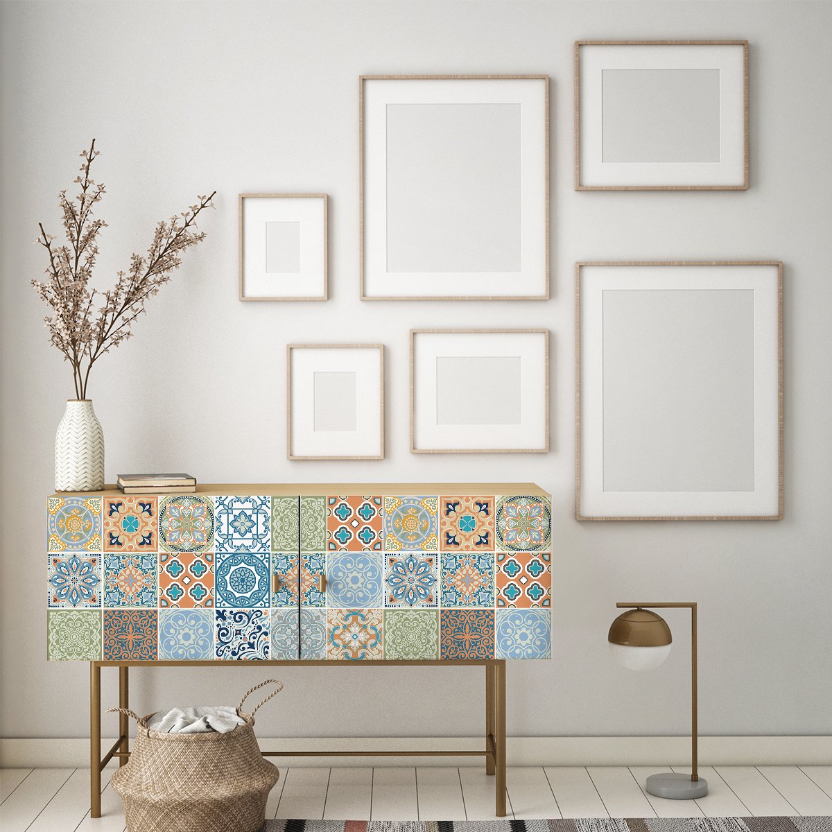 Ambiance Sticker Zelfklevende tegelmuurstickers voor keuken en badkamer - 24 cementtegelstickers voor meubels - Gracina - 24 stickers 15x15cm Multi color