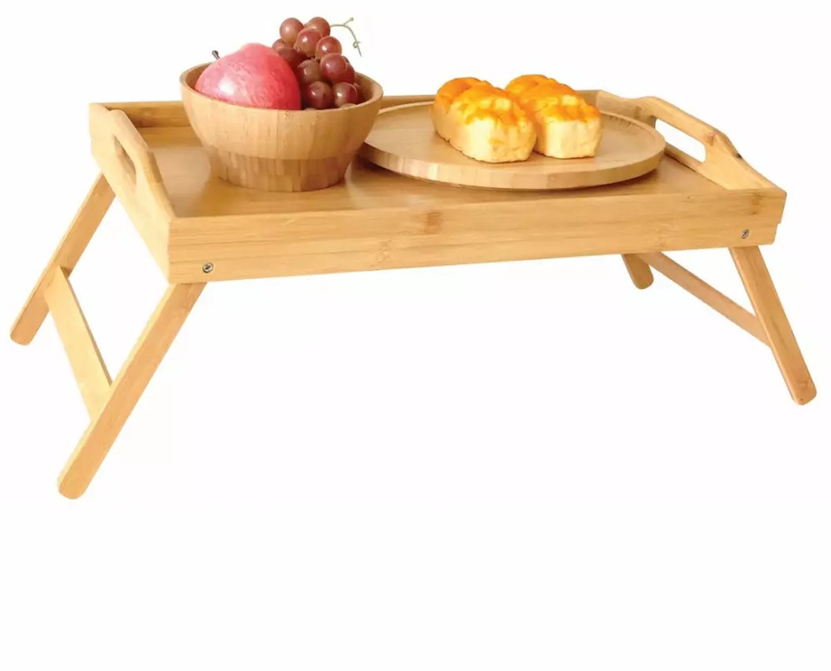 Kinghoff KH1502 Bamboe Ontbijttafel - Opvouwbaar Dienblad - 50x30x7 cm - Multifunctioneel (Ontbijt, Diner, Laptoptafel)