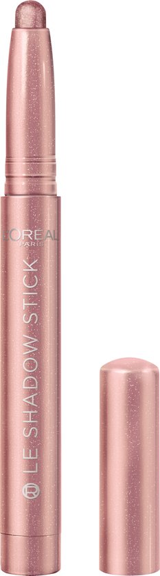Een roze, glinsterende oogschaduwstick van L'Oréal Paris met de dop ernaast.