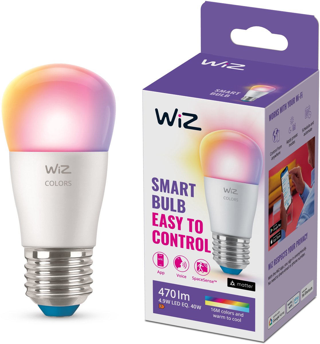 WiZ Kogellamp - Gekleurd en Wit Licht - Slimme LED Verlichting - E27 fitting - 40W - Mat - Wi-Fi
