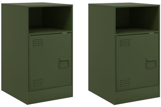 vidaXL Nachtkastjes - Staal - Olijfgroen - Set van 2 Nachtkastje - Slaapkamermeubel - Nachtlamp - Leeslicht - Staal Meubel