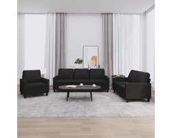 vidaXL - 3-delige - Loungeset - met - kussens - kunstleer - zwart