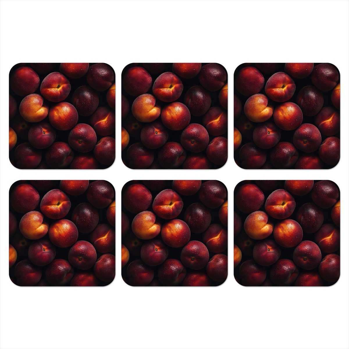 Onderzetters voor glazen - Fruit - Close up - Nectarines - 10x10 cm - Glasonderzetters - 6 stuks