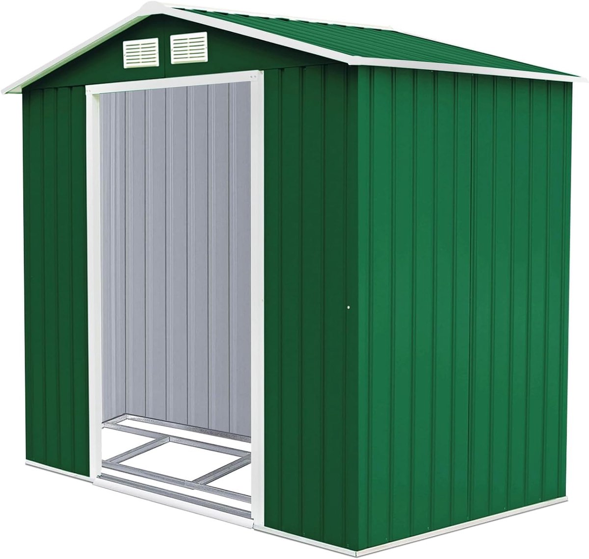 COSTWAY Metalen gereedschapsschuur, 213 x 127 x 185 cm, tuinhuis incl. fundering, gereedschapsschuur met schuifdeur en lessenaarsdak, tuinschuur, metalen schuur, tuinkast, gereedschapskast, outdoor,