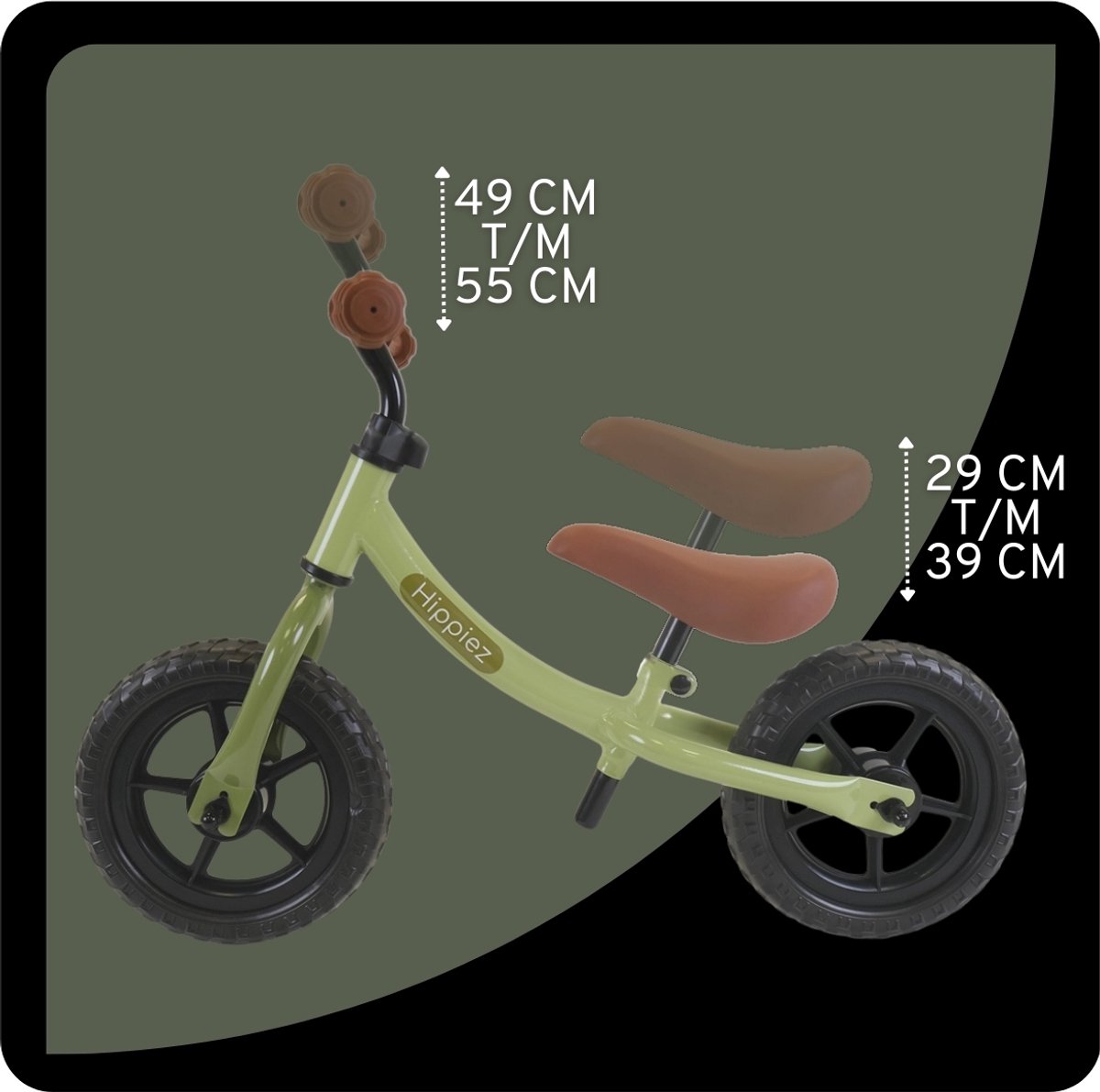Hippiez Metalen Loopfiets Worker Old Green vanaf 2 jaar - Groene Loop Fiets - Verstelbaar Zadel en Stuur - Voor Jongens en Meisjes - Compact en Veilig - Lage Instap — afbeelding 3