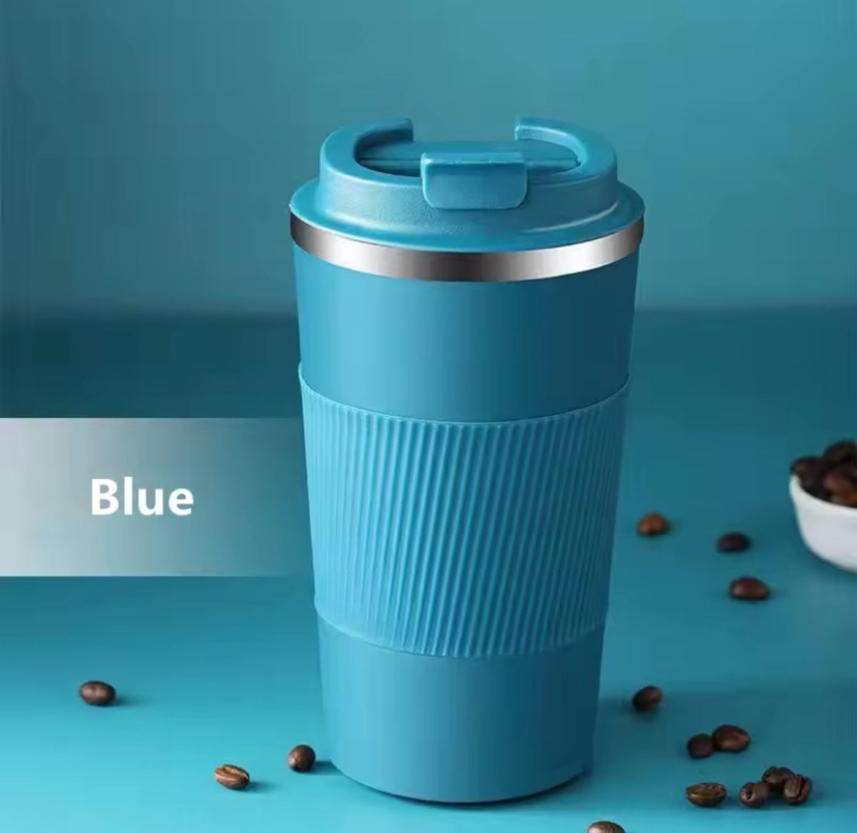 Coffee Thermosbeker - Koffiebeker To Go - Blauw - Travel Mug voor Koffie en Thee - Theebeker - 380 ML - RVS