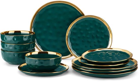Heboland Papieren borden, feestservies, set, verjaardagsdecoratie, 25 gasten, neutrale goudfolie, groen, papieren borden, servetten, tafelkleed, banner voor verjaardag, feest, decoratie, jongens