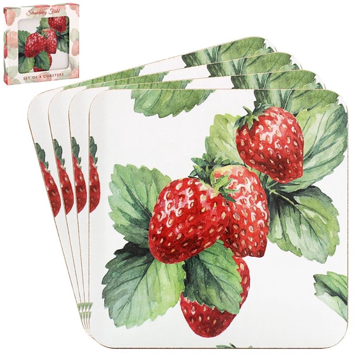 Lesser & Pavey Strawberry Field Onderzetters – Set van 4 stuks