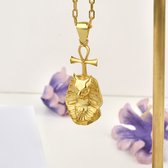 Bastet with Ankh hanger ketting voor vriendin Gold Polished 26 inches