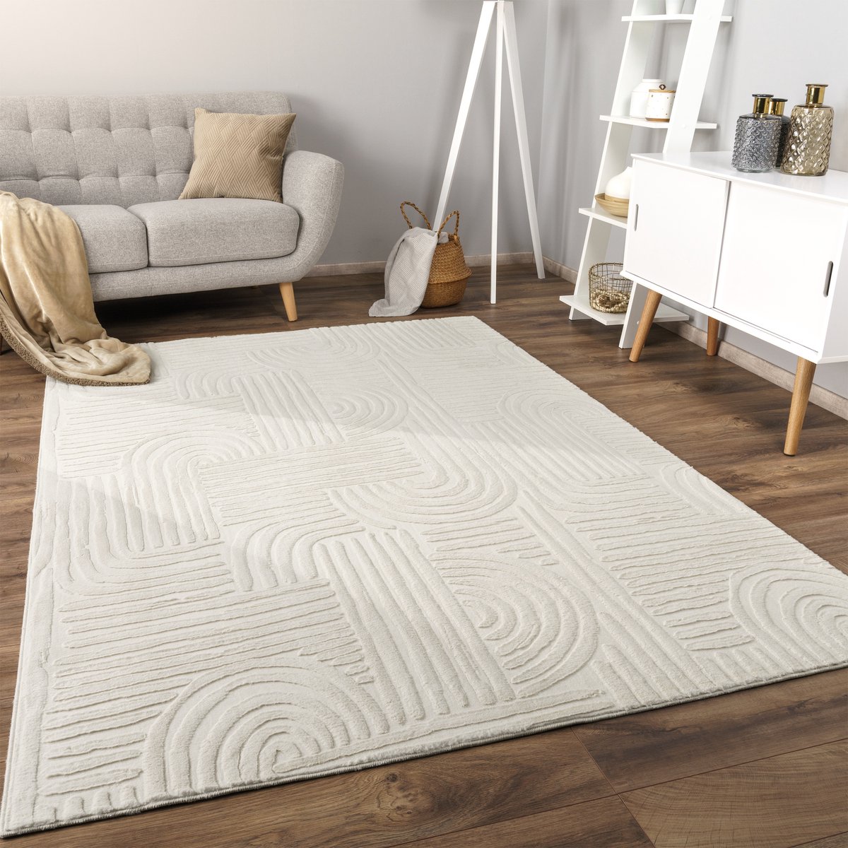 Flycarpets Zacht Japandi vloerkleed - Lely Fluffy Crème - 200x280 cm - Laagpolig Tapijt Woonkamer / Slaapkamer / Kinderkamer