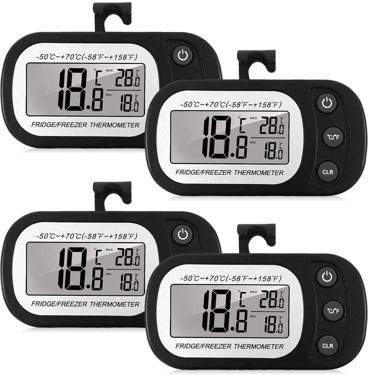 Digitale Koelkastthermometer met LCD-display - max/min Functie - 4 Stuks voor Thuis en Keuken