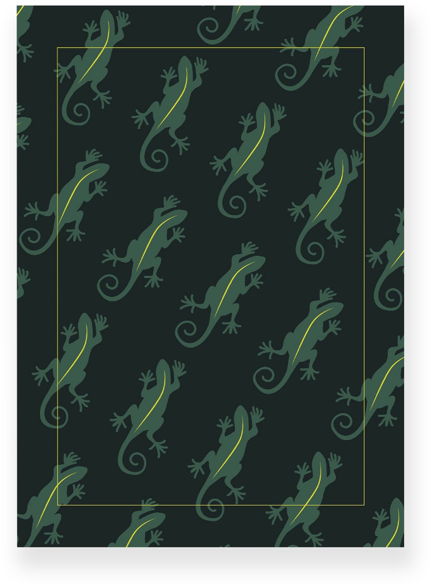Yisual Poster 20x30 cm - Gekko Patroon - Donkergroen - Geel - Tropisch - Dieren - Muurdecoratie - Wanddecoratie