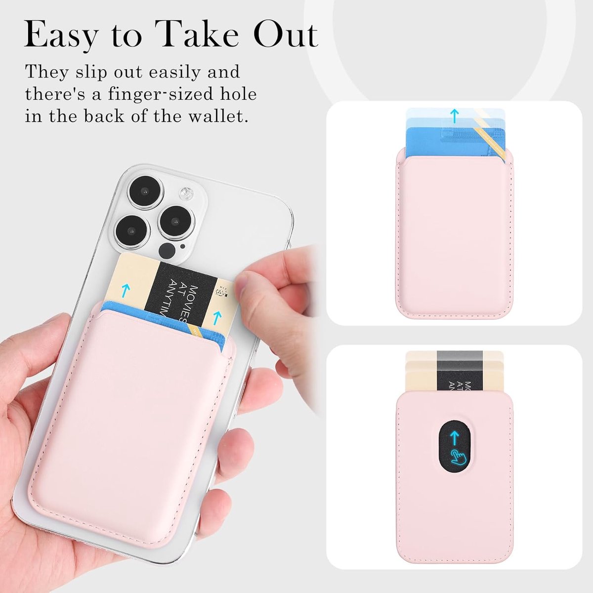 MagSafe pasjeshouder iPhone 16 17 Pro Max | Magnetische kaarthouder vegan PU leer roze | slank design - Afbeelding 3