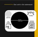 Grafische weergave: 30 cm ronde onderzetter, vaatwasserbestendig, flexibel, anti-slip en makkelijk schoon.