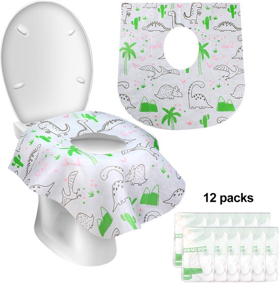 YY chan Housse de siège de Toilettes en papier - Papier hygiénique 100 % recyclé - Jetable - Protection de siège de toilette - Convient pour les vacances ou les voyages - Dinosaures - 12 pièces
