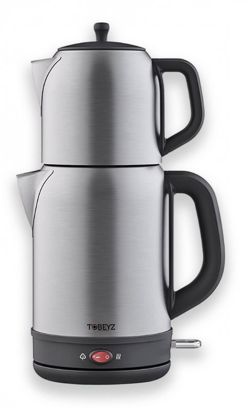 Tobeyz - Elektrische Theepot - Waterkoker - Samowar - 2-in-1 Theemaker - 1,7L/1,0L - 2200W - RVS - Warmhoudfunctie – Turkse theepot - Caydanlik - Theepot Set - Voor Theeliefhebbers