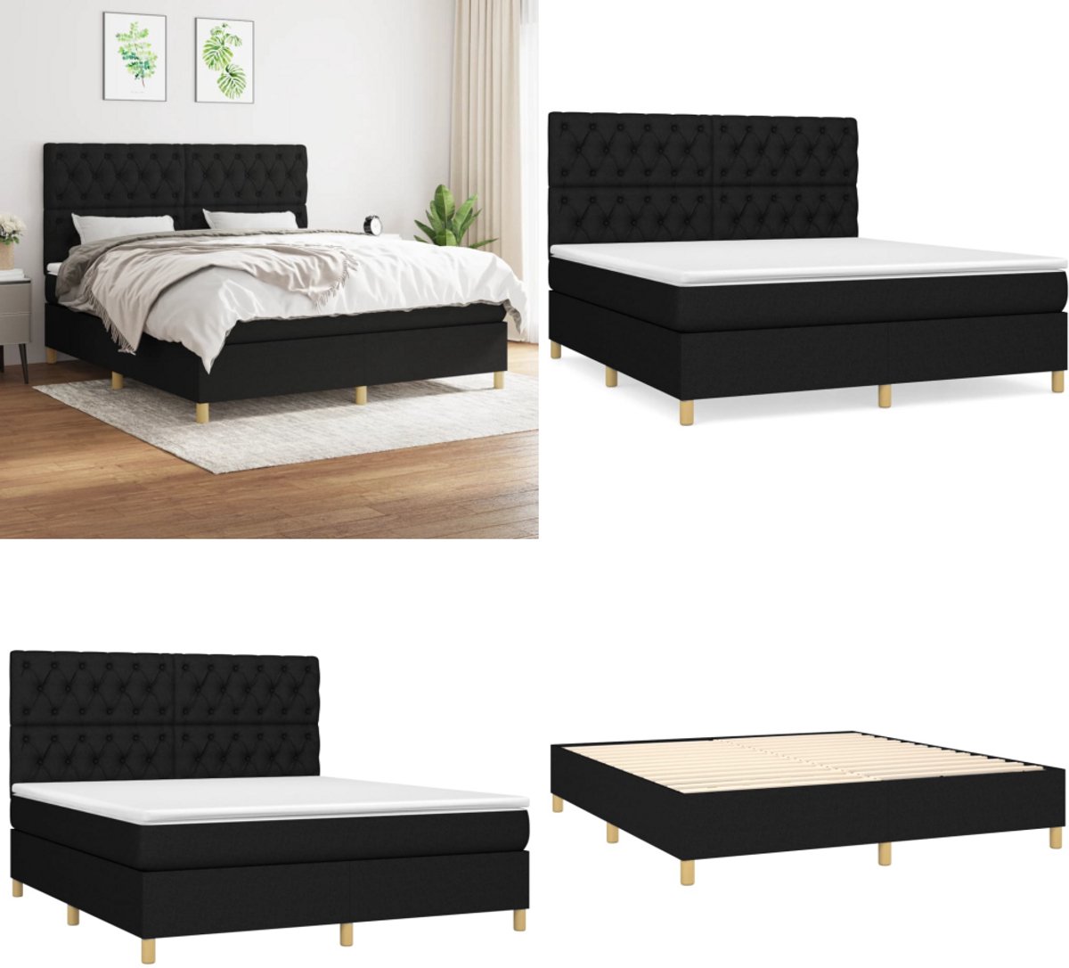 vidaXL Boxspring met matras stof zwart 160x200 cm - Boxspring - Boxsprings - Bed - Slaapmeubel